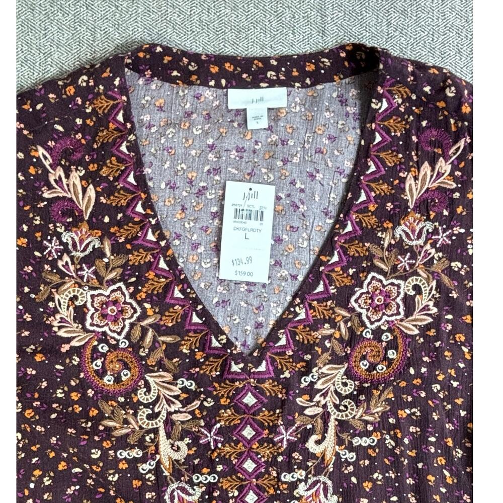 NWT J Jill Sz L Dress Burgundy Floral Boho Cottagecore Coastal Prarie New - Picture 4 of 10